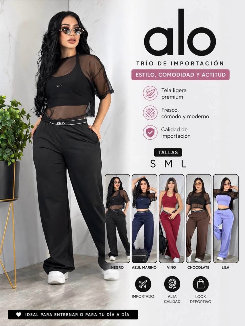 ALO Yoga Black Wide-Leg High-Rise Pants